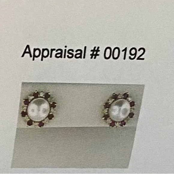 14K Stamped Yellow Gold Pearl Ruby Diamond Earrings